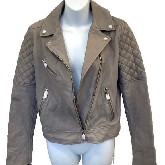 NWT Lamarque Quilted Leather Jacket Marilla Size XS Gravel Grey $675 - Picture 12 of 16